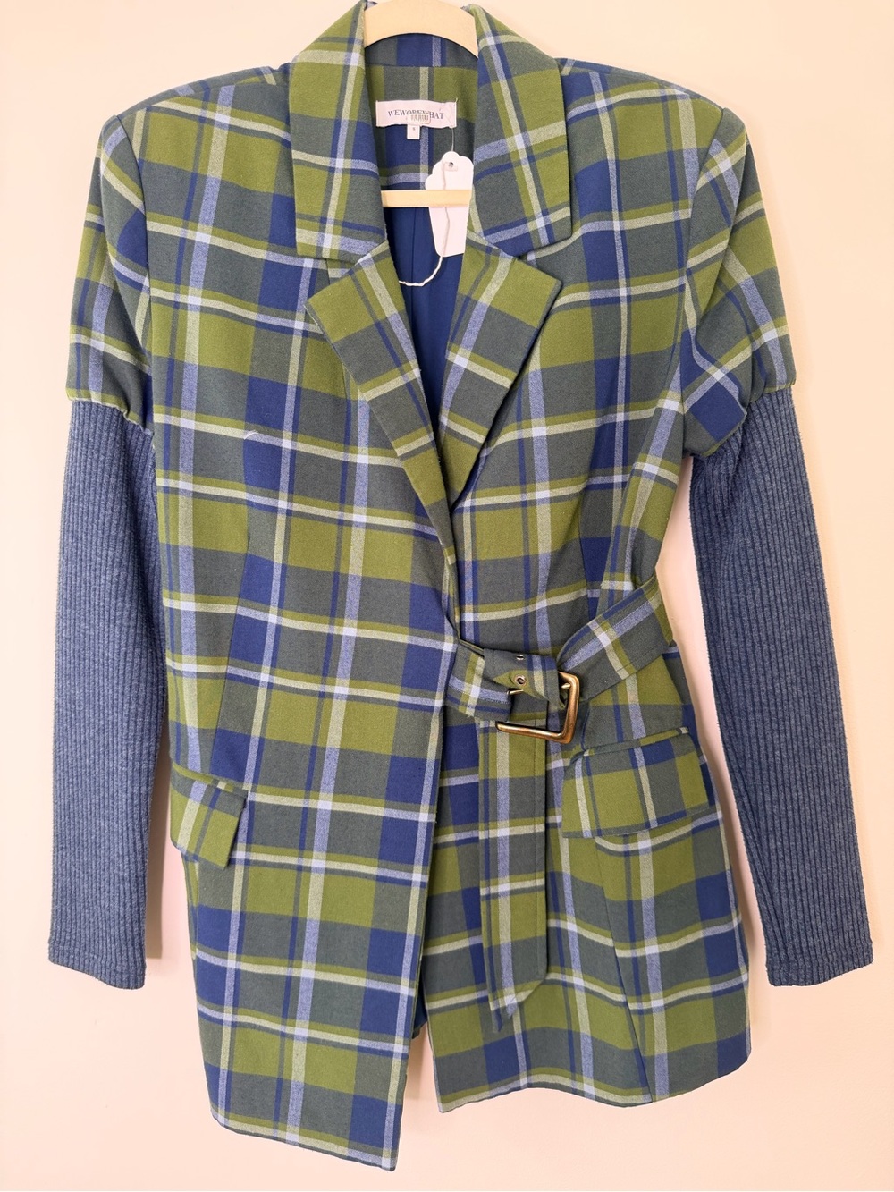 WEWOREWHAT ✨ Plaid Navy/Green Blazer/Jacket Belted Waist Size Small